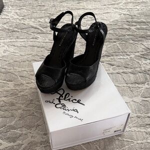 Alice + Olivia Black Peep-Toe Platform Heels